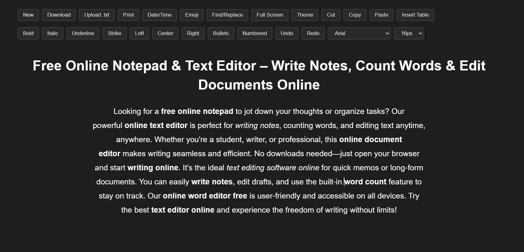 Online Notepad and Text Editor Overview